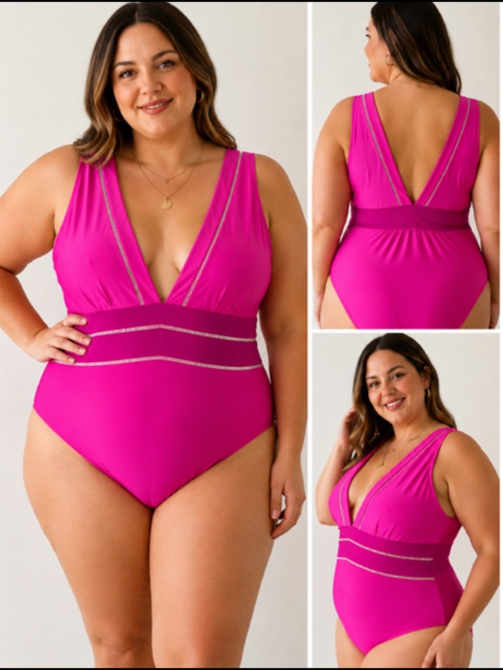 Aava‎ Hot Pink Fuchsia Aria Deep Plunge One Piece Swimsuit
